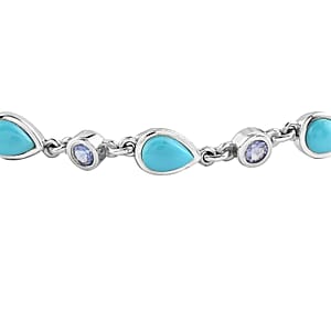 Sleeping Beauty Turquoise and Tanzanite Bracelet in Platinum Over Sterling Silver (7.25 In) 4.35 ctw
