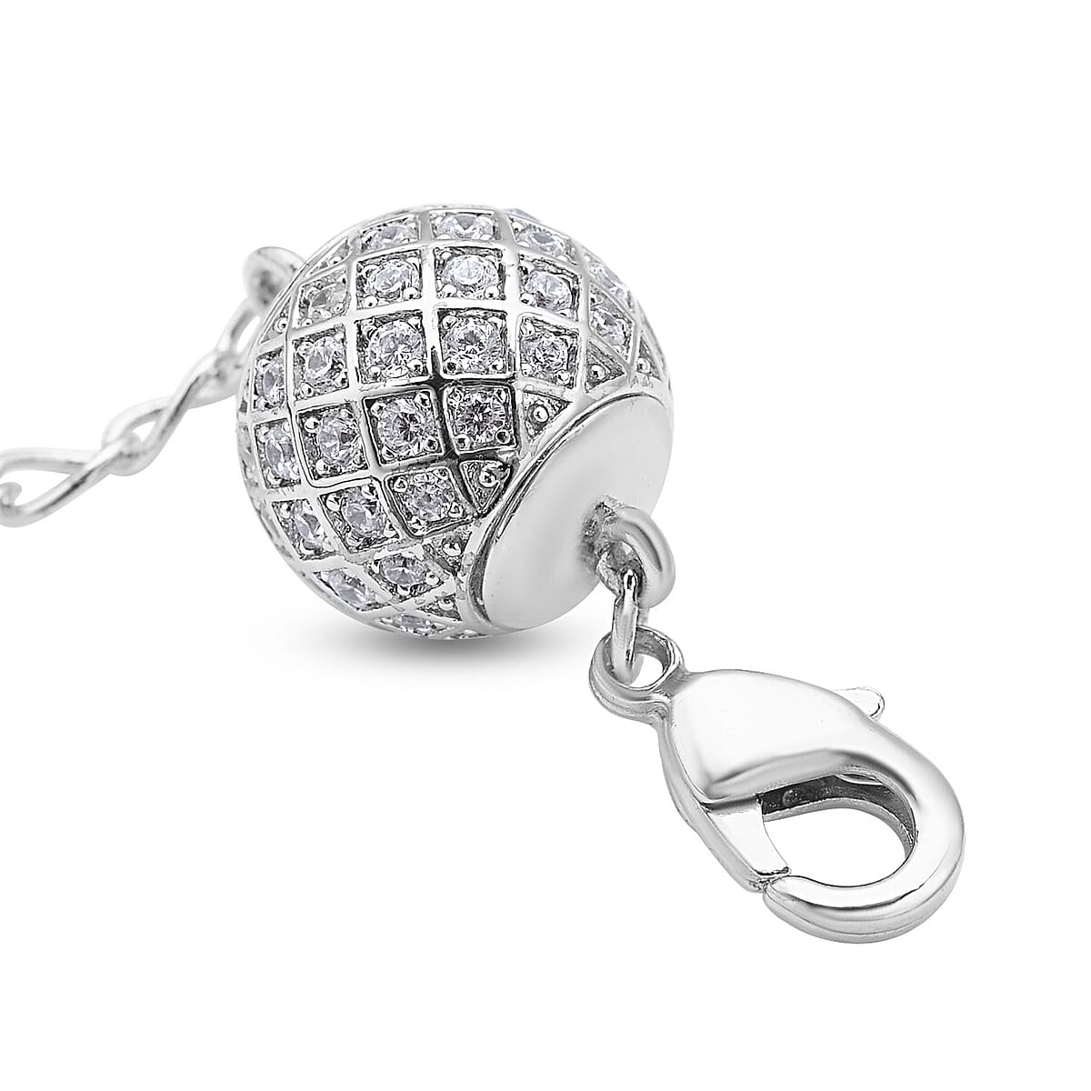 Simulated Diamond Lobster Lock with 2 Inch Extender Chain in Silvertone 0.60 ctw image number 2