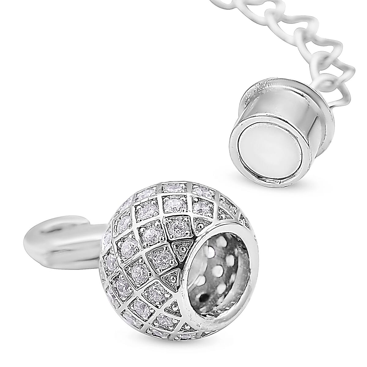 Simulated Diamond Lobster Lock with 2 Inch Extender Chain in Silvertone 0.60 ctw image number 3