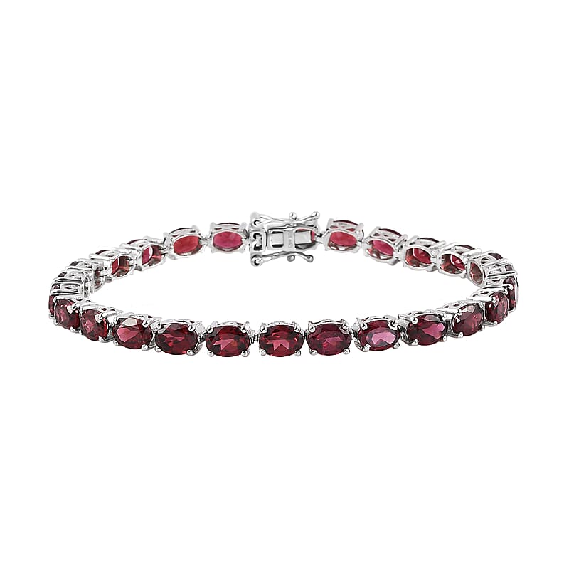 Orissa Rhodolite Garnet Tennis Bracelet in Platinum Over Sterling Silver (8.00 In) 11.70 Grams 24.65 ctw