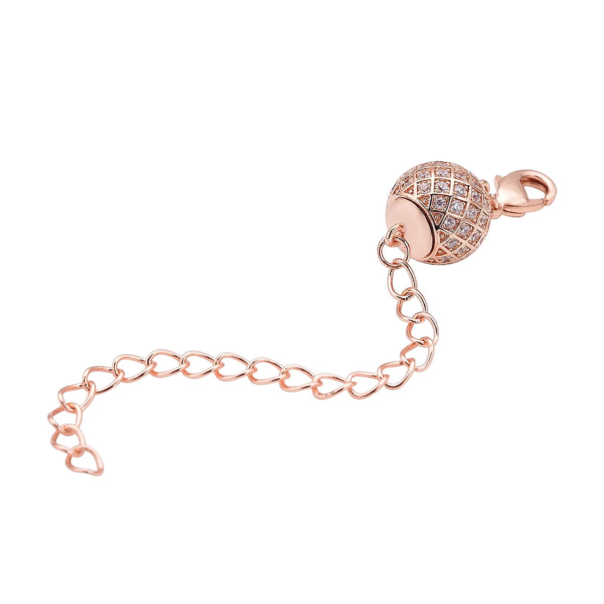 Designer Inspired Simulated Diamond Lobster Lock with 2 Inch Extender Chain in Rosetone 0.60 ctw image number 1