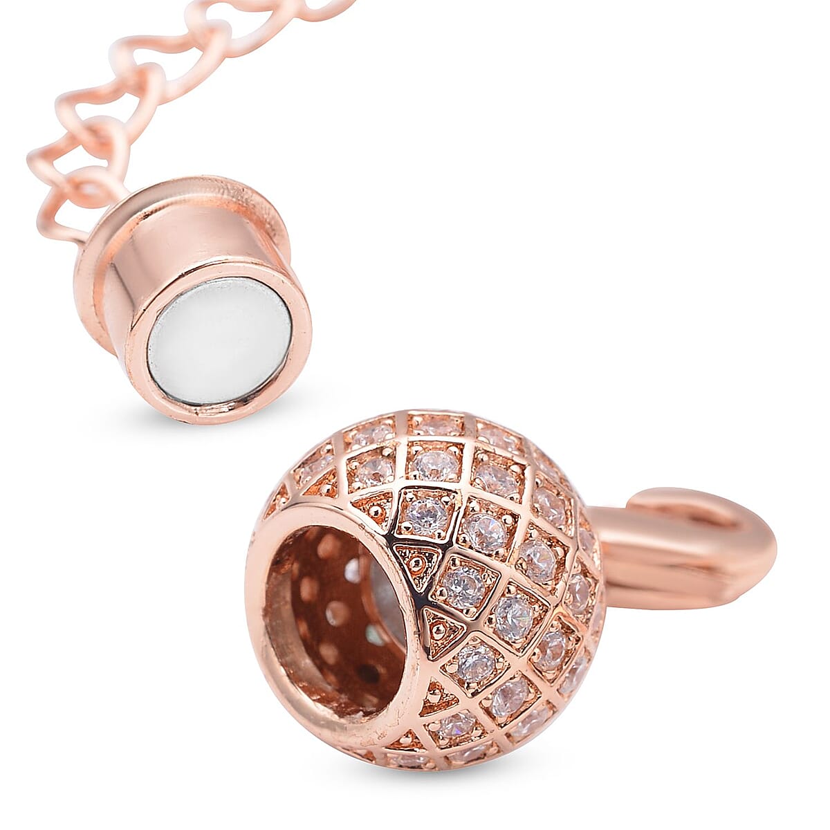 Designer Inspired Simulated Diamond Lobster Lock with 2 Inch Extender Chain in Rosetone 0.60 ctw image number 3