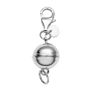Rhodium Over Sterling Silver Magnetic Lock, Jewelry Lock with Lobster Clasp, Silver Jewelry Clasp, Round Magnetic Lock in Silver 2.50 Grams