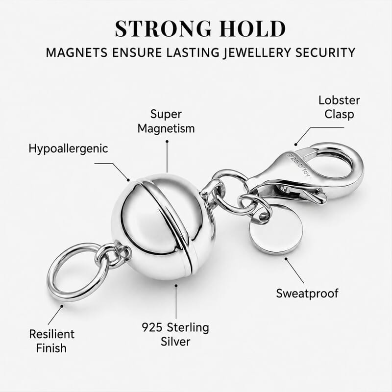 Magnetic Lock with Lobster Clasp in Rhodium Over Sterling Silver 2.50 Grams