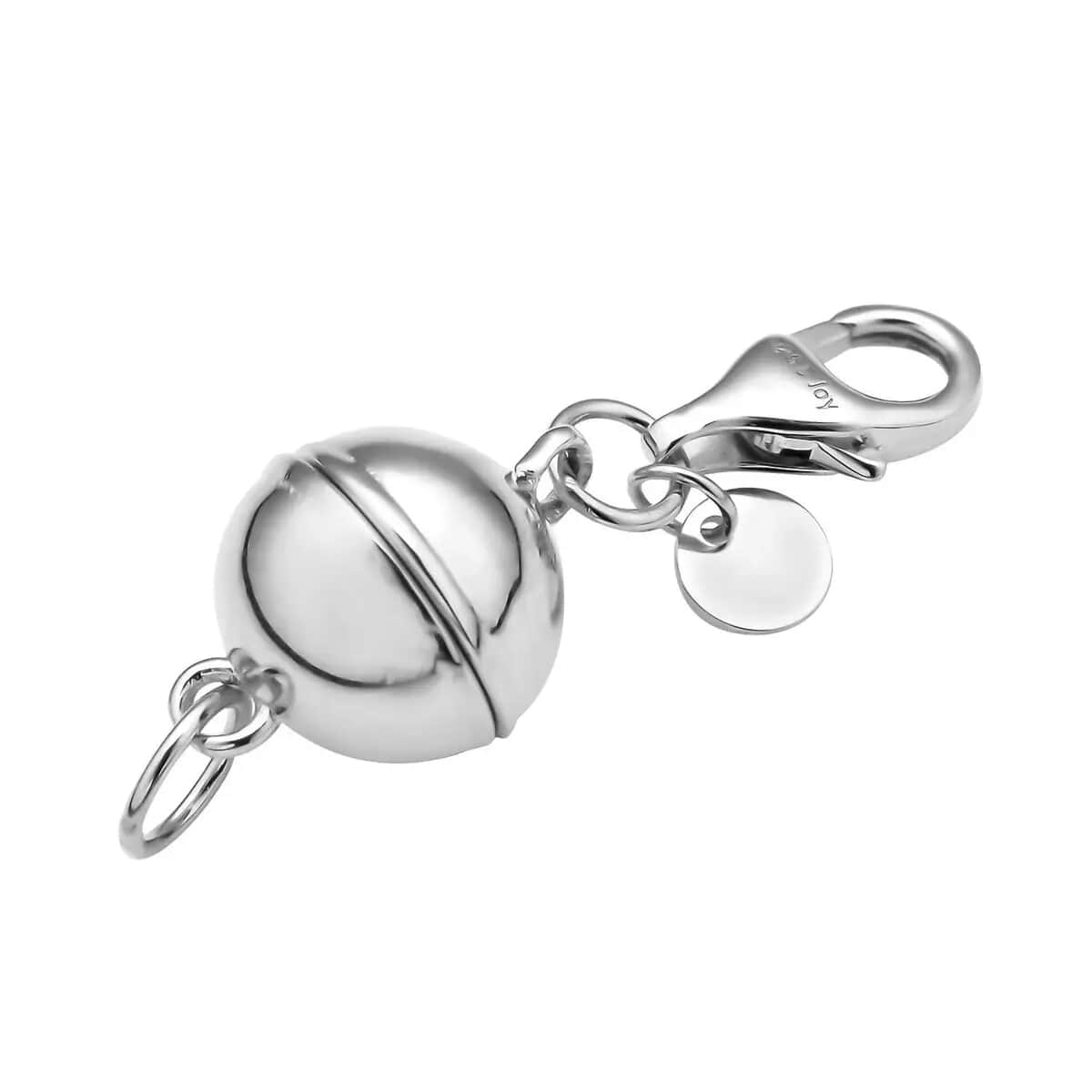 Rhodium Over Sterling Silver Magnetic Lock, Jewelry Lock with Lobster Clasp, Silver Jewelry Clasp, Round Magnetic Lock in Silver 2.50 Grams image number 4