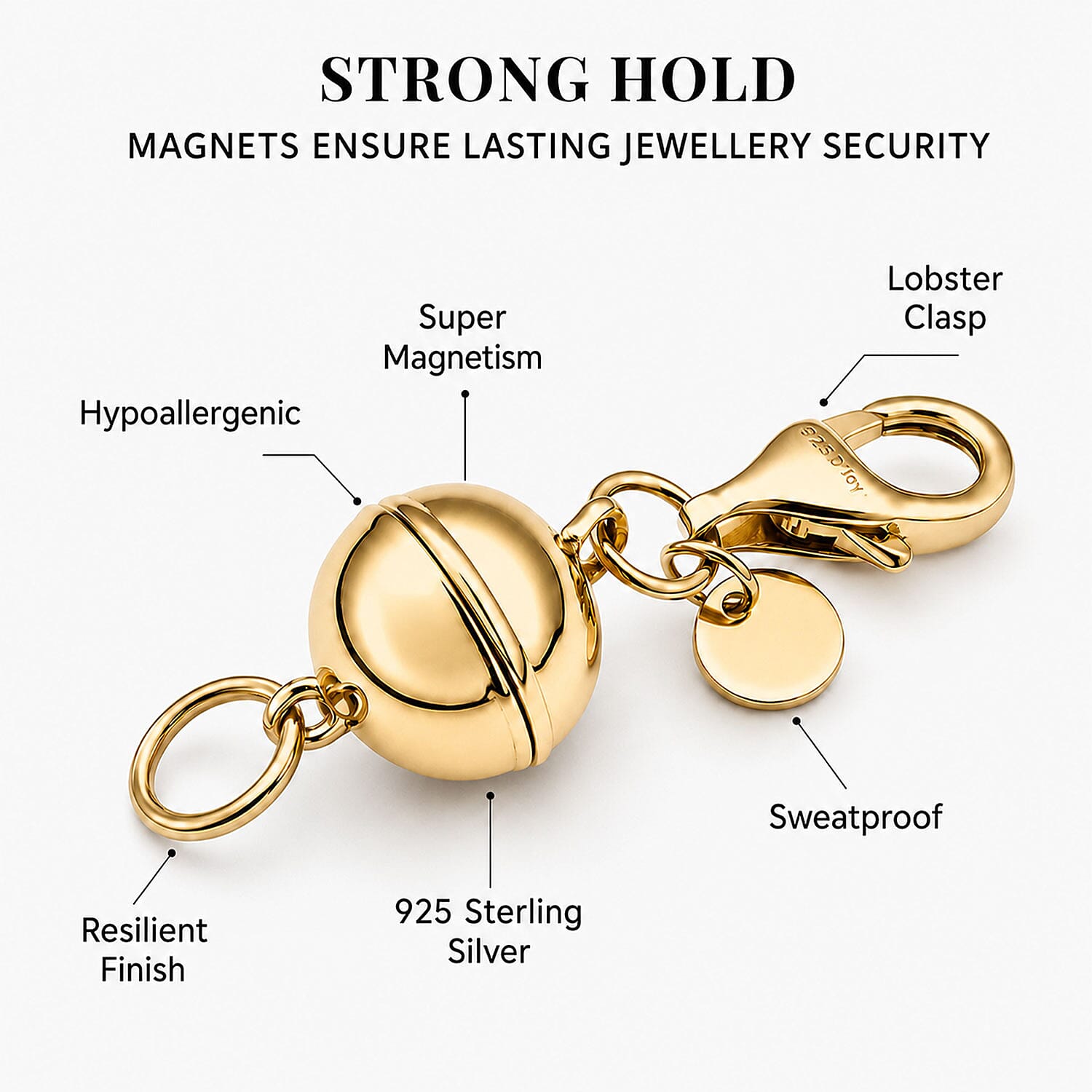 Magnetic Lock with Lobster Clasp in 14K Yellow Gold Over Sterling Silver 2.50 Grams