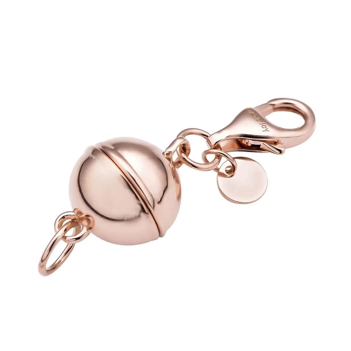 14K Rose Gold Over Sterling Silver Magnetic Lock, Jewelry Lock with Lobster Clasp, Silver Jewelry Clasp, Round Magnetic Lock in Silver 2.50 Grams image number 4