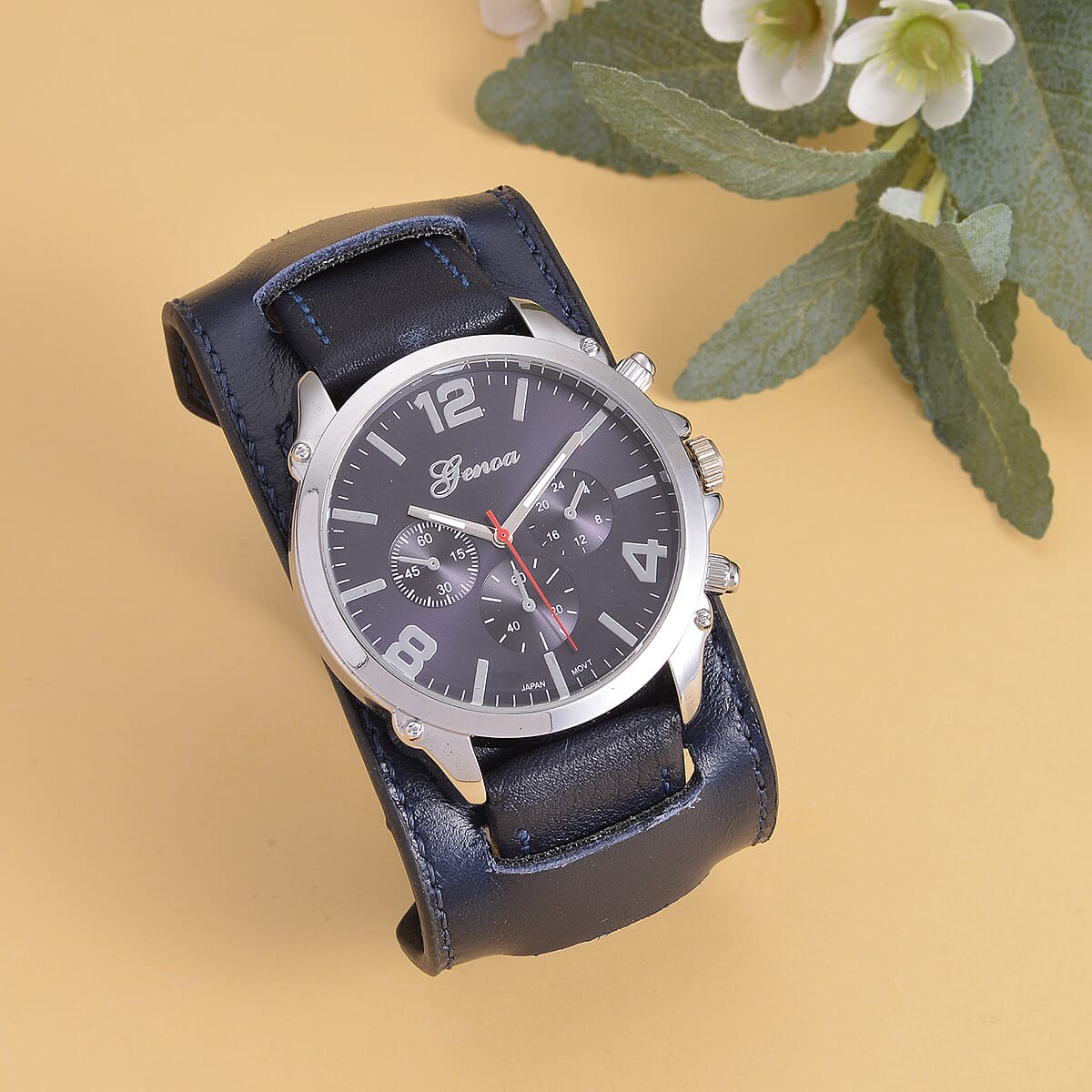 Genoa Miyota Japanese Movement Watch with Blue Genuine Leather Strap image number 1