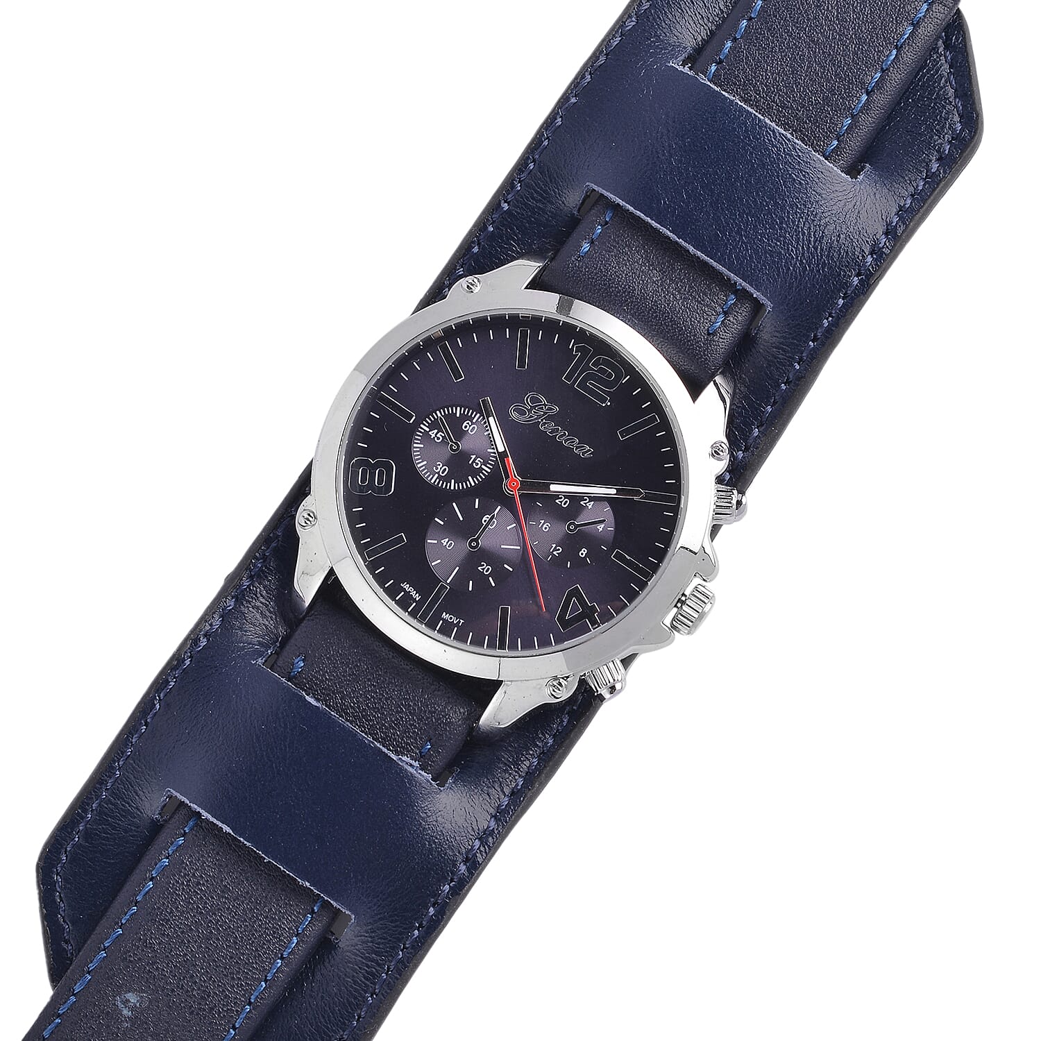 Genoa Miyota Japanese Movement Watch with Blue Genuine Leather Strap