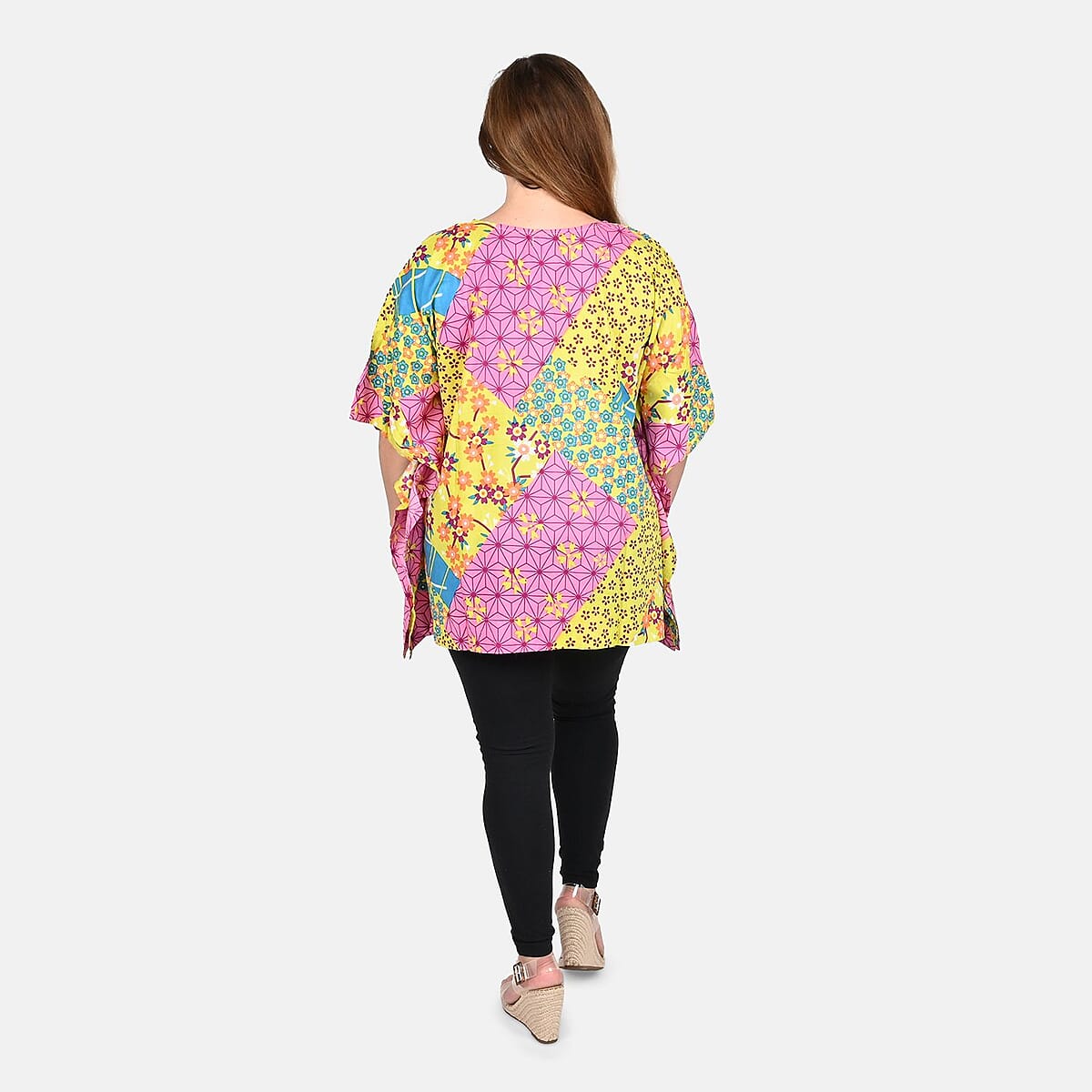 Tamsy Pink Geometric Woven Kaftan Top- One Size Missy image number 1