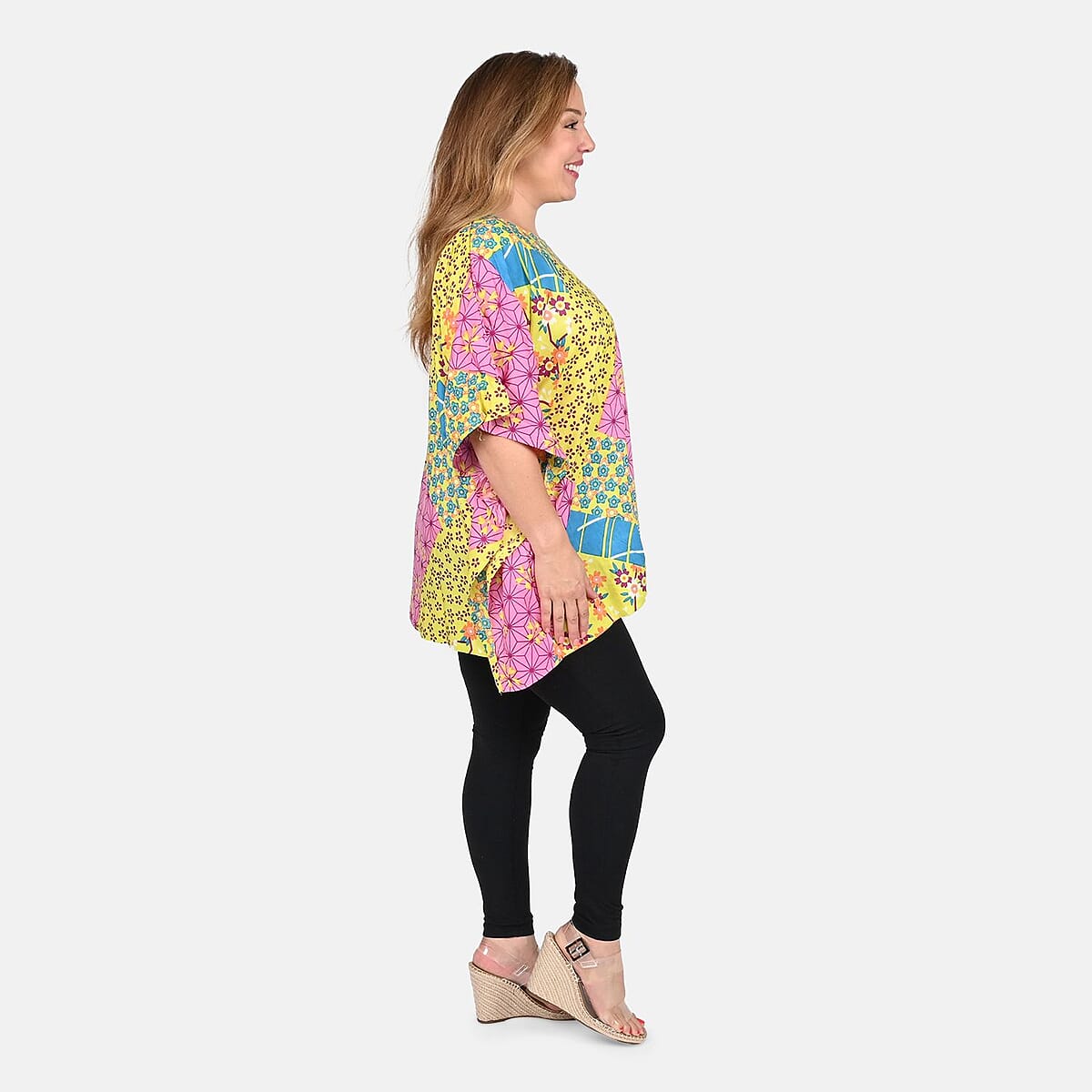 Tamsy Pink Geometric Woven Kaftan Top- One Size Missy image number 2