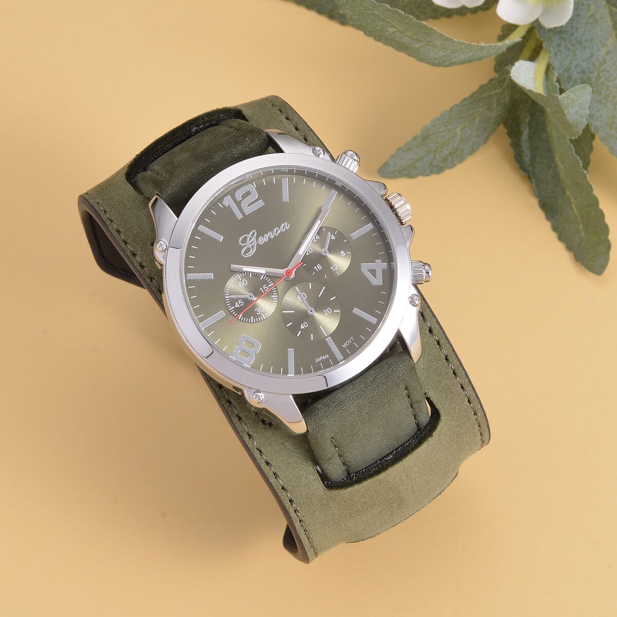 Genoa Miyota Japanese Movement Watch with Green Genuine Leather Strap image number 1