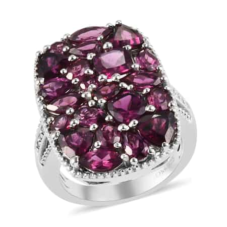 Orissa Rhodolite Garnet and Natural White Zircon Cluster Ring in Platinum Over Sterling Silver (Size 5.0) 7 Grams 7.75 ctw image number 0