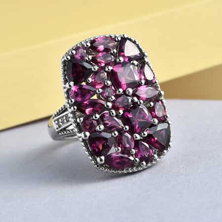 Orissa Rhodolite Garnet and Natural White Zircon Cluster Ring in Platinum Over Sterling Silver (Size 5.0) 7 Grams 7.75 ctw image number 1