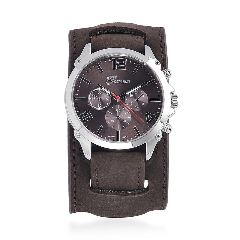 Genoa Miyota Japanese Movement Watch with Coffee Genuine Leather Strap