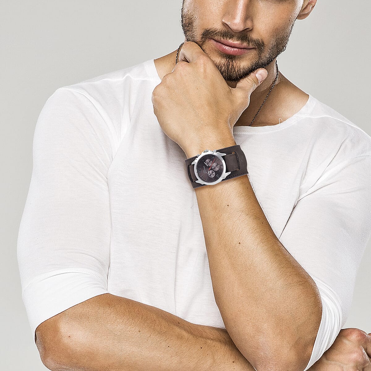 Genoa Miyota Japanese Movement Watch with Coffee Genuine Leather Strap image number 2