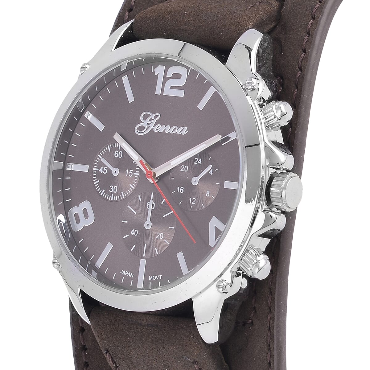 Genoa Miyota Japanese Movement Watch with Coffee Genuine Leather Strap image number 3