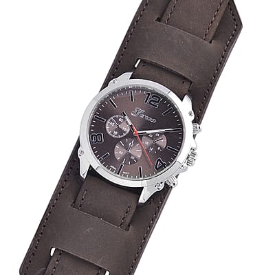 Genoa Miyota Japanese Movement Watch with Coffee Genuine Leather Strap