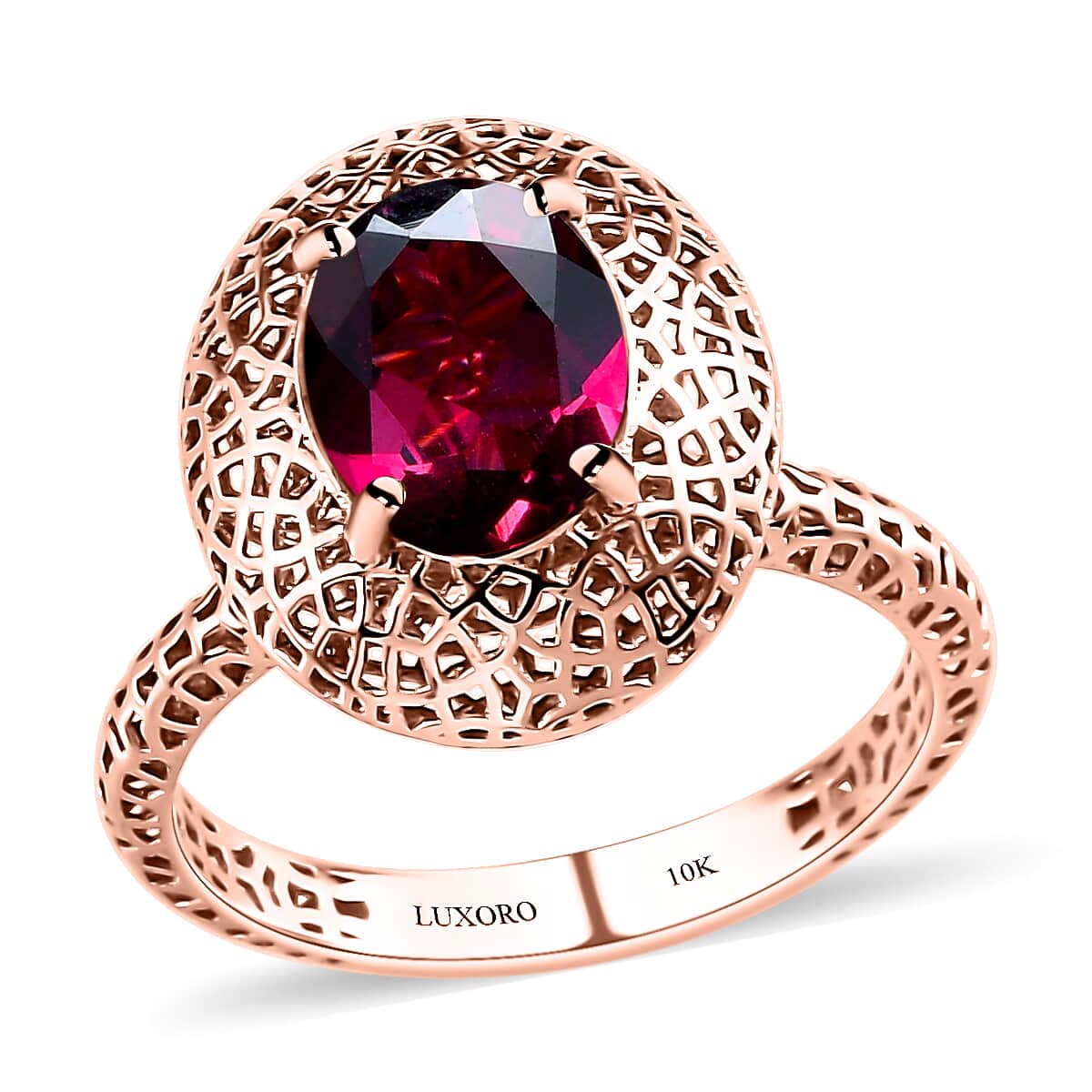 MIRAGE COLLECTION LUXORO 10K Rose Gold AAA Orissa Rhodolite Garnet Solitaire Ring (Size 7.0) 2.10 ctw image number 0