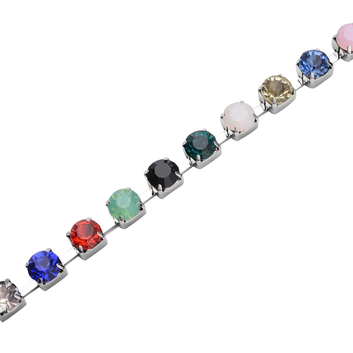 Multi Color Austrian Crystal Bracelet with Heart Charm in Goldtone (7.50-9.50In) image number 3