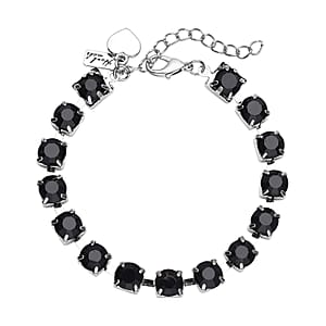 Black Austrian Crystal Bracelet with Heart Charm in Silvertone (7.50-9.50In)