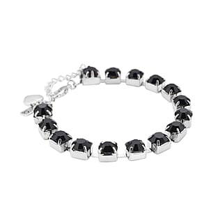 Black Austrian Crystal Bracelet with Heart Charm in Silvertone (7.50-9.50In)