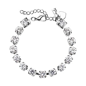 Austrian Crystal Bracelet with Heart Charm in Silvertone (7.50-9.50In)