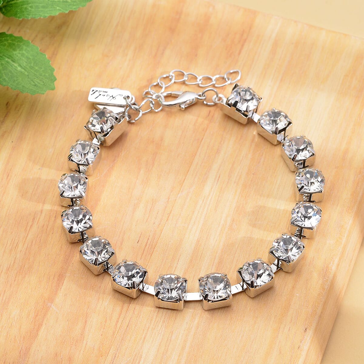 Austrian Crystal Bracelet with Heart Charm in Silvertone (7.50-9.50In) image number 1