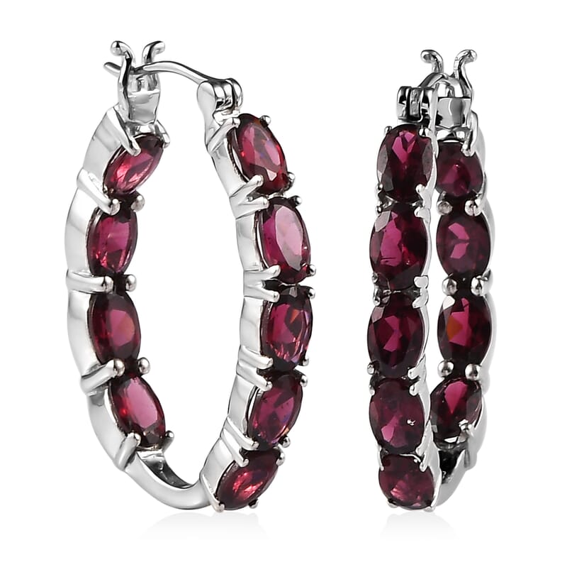 Premium Orissa Rhodolite Garnet Inside Out Hoop Earrings in Platinum Over Sterling Silver 9.35 ctw