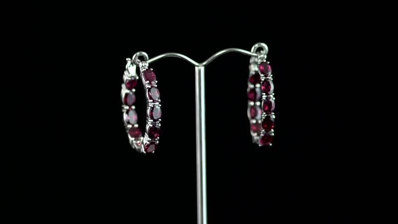 Orissa Rhodolite Garnet Inside Out Hoop Earrings in Platinum Over Sterling Silver 7.25 Grams 9.40 ctw