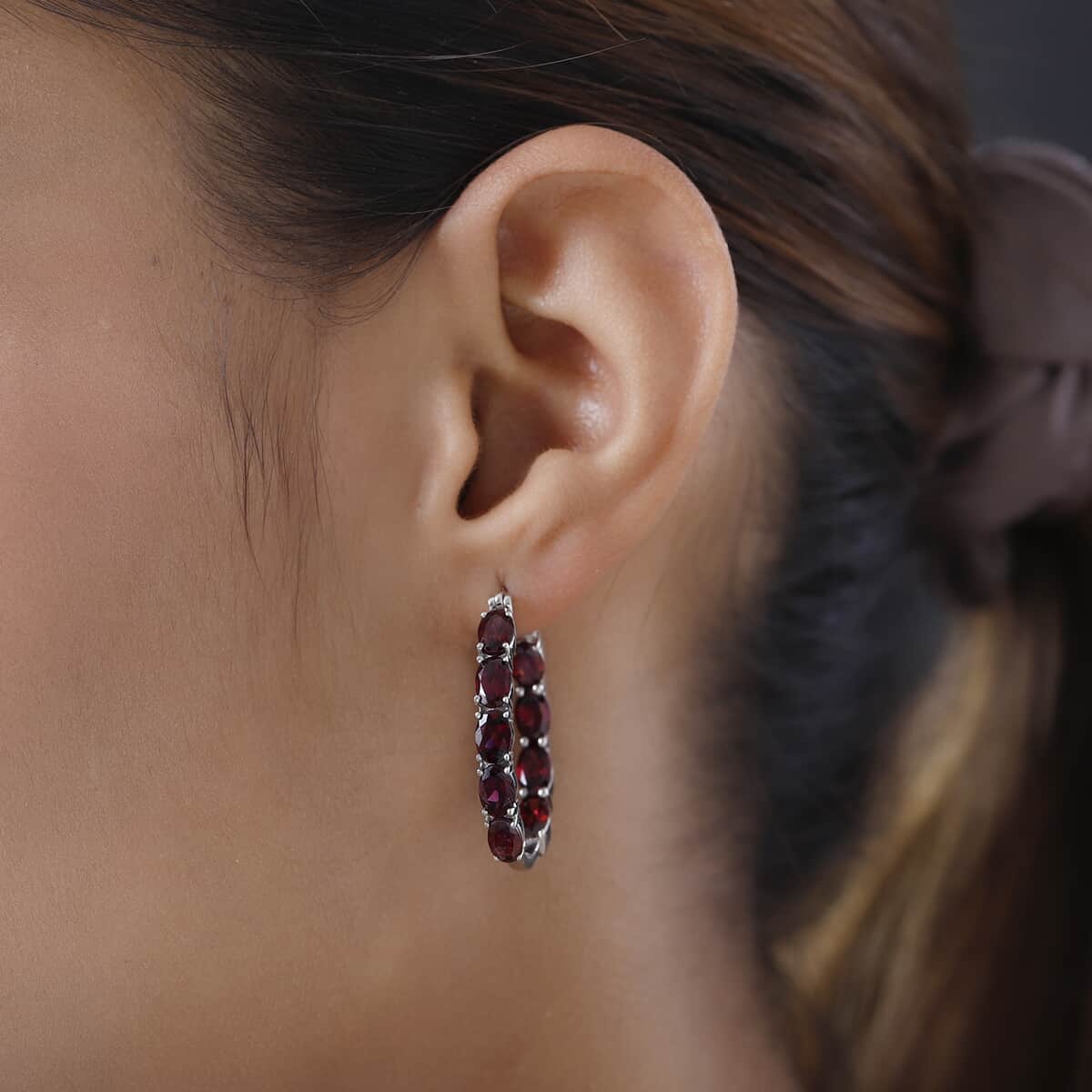 Orissa Rhodolite Garnet Inside Out Hoop Earrings in Platinum Over Sterling Silver 7.25 Grams 9.40 ctw image number 2