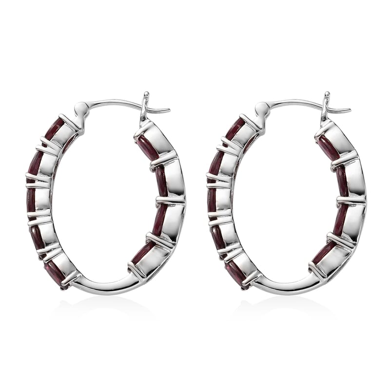 Premium Orissa Rhodolite Garnet Inside Out Hoop Earrings in Platinum Over Sterling Silver 9.35 ctw