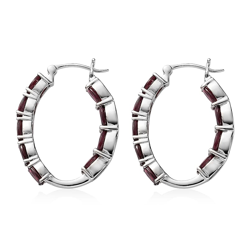 Premium Orissa Rhodolite Garnet Inside Out Hoop Earrings in Platinum Over Sterling Silver 9.35 ctw