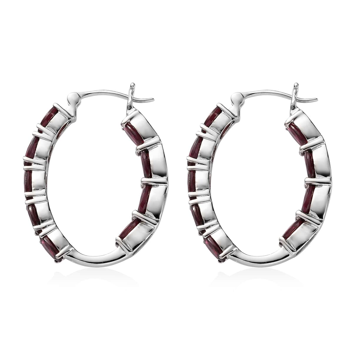 Orissa Rhodolite Garnet Inside Out Hoop Earrings in Platinum Over Sterling Silver 7.25 Grams 9.40 ctw image number 3