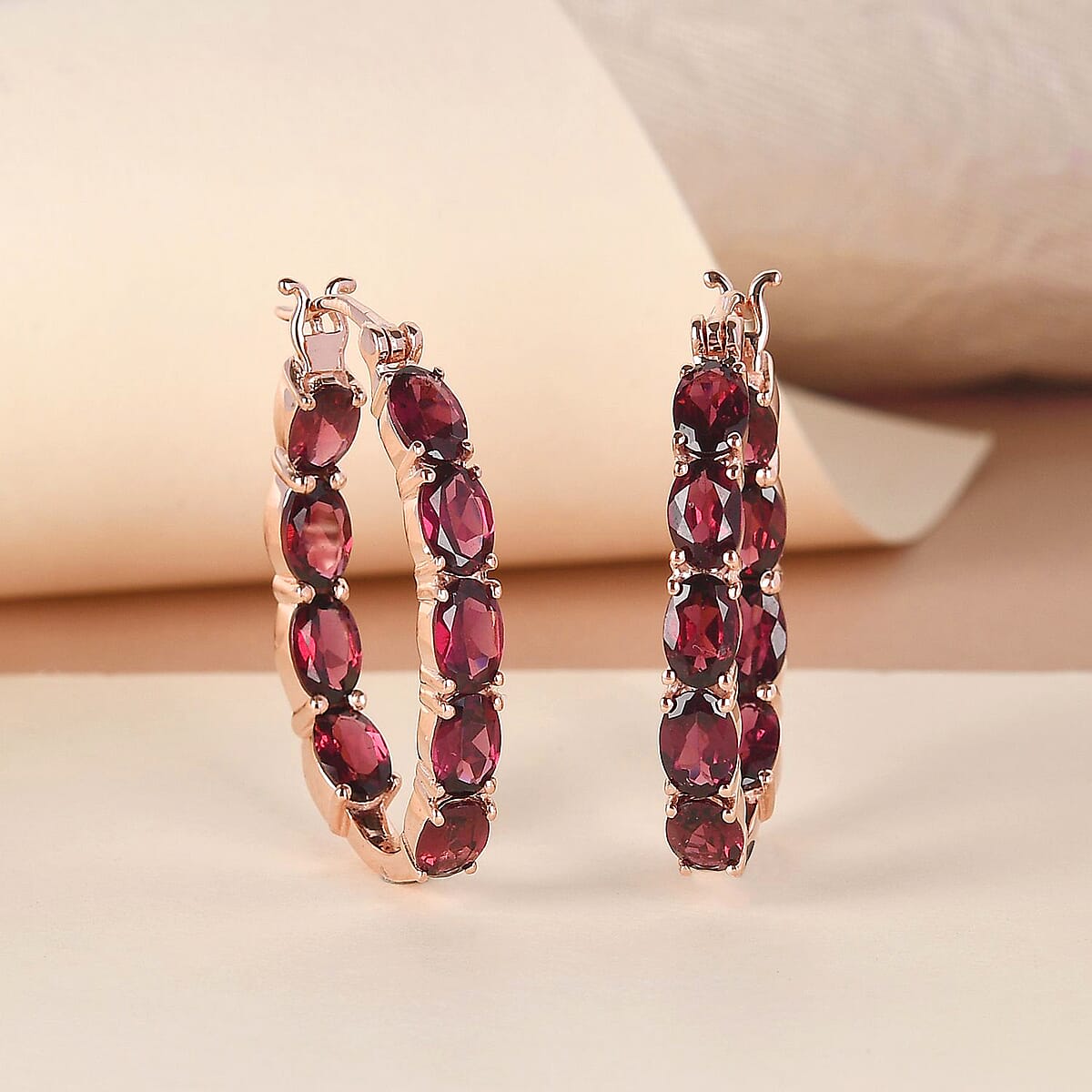 Orissa Rhodolite Garnet Inside Out Hoop Earrings in Vermeil Rose Gold Over Sterling Silver 9.90 ctw image number 1