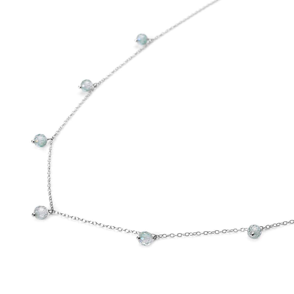 Green Moissanite Beaded Station Necklace 20-22 Inches in Rhodium Over Sterling Silver 7.35 ctw image number 2