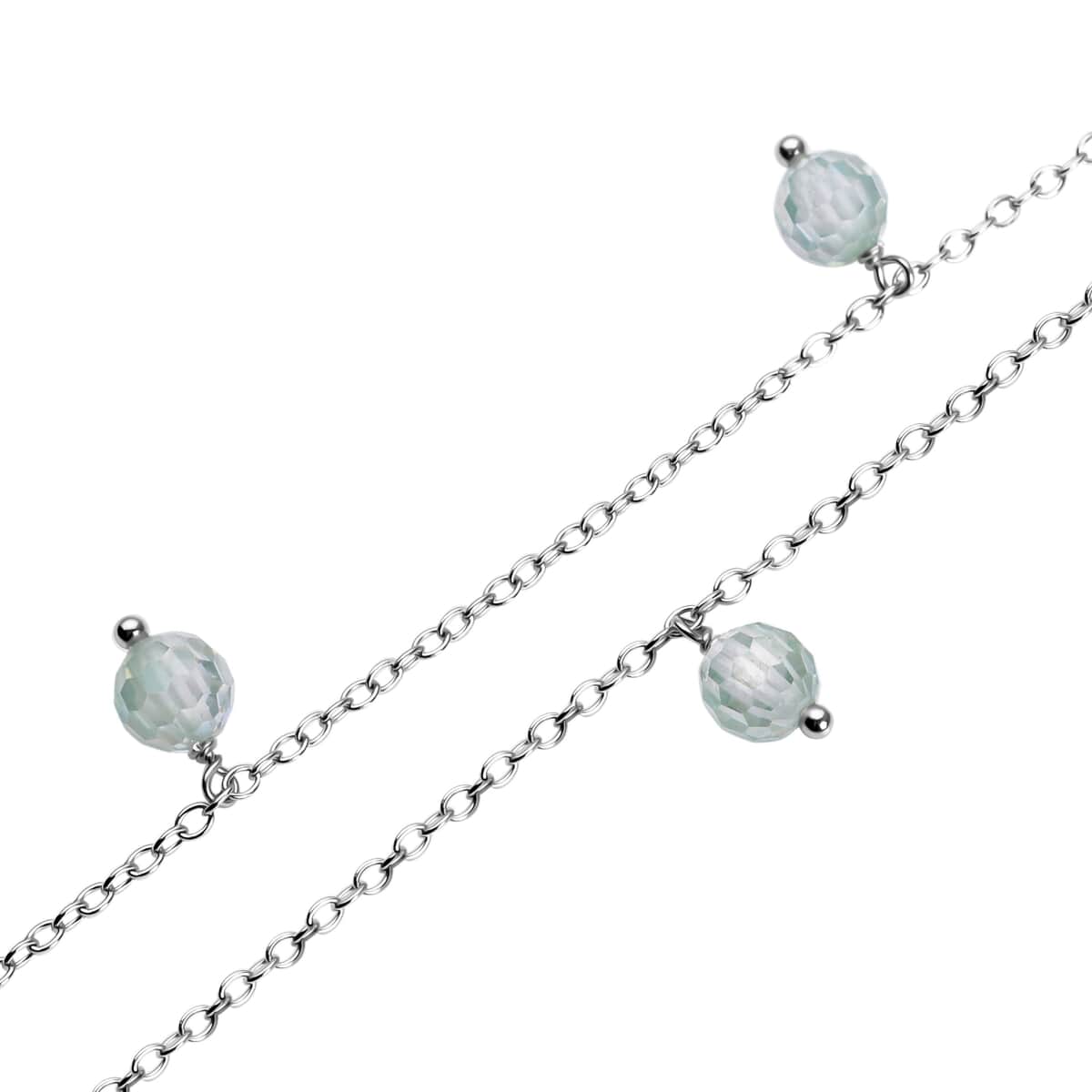 Green Moissanite Beaded Station Necklace 20-22 Inches in Rhodium Over Sterling Silver 7.35 ctw image number 3