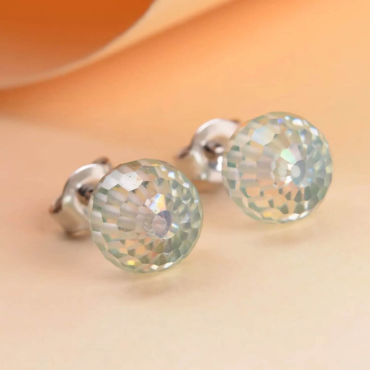 Green Moissanite Bead Stud Earrings in Rhodium Over Sterling Silver 8.75 ctw image number 1