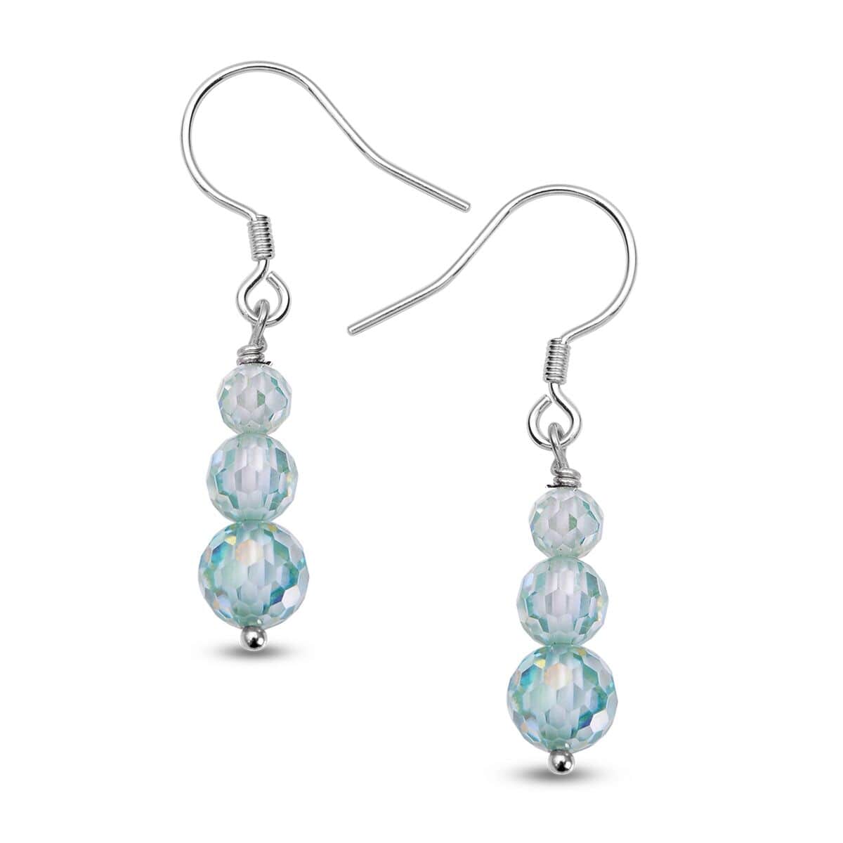Blue Moissanite Beaded Dangle Earrings in Rhodium Over Sterling Silver 6.85 ctw image number 0