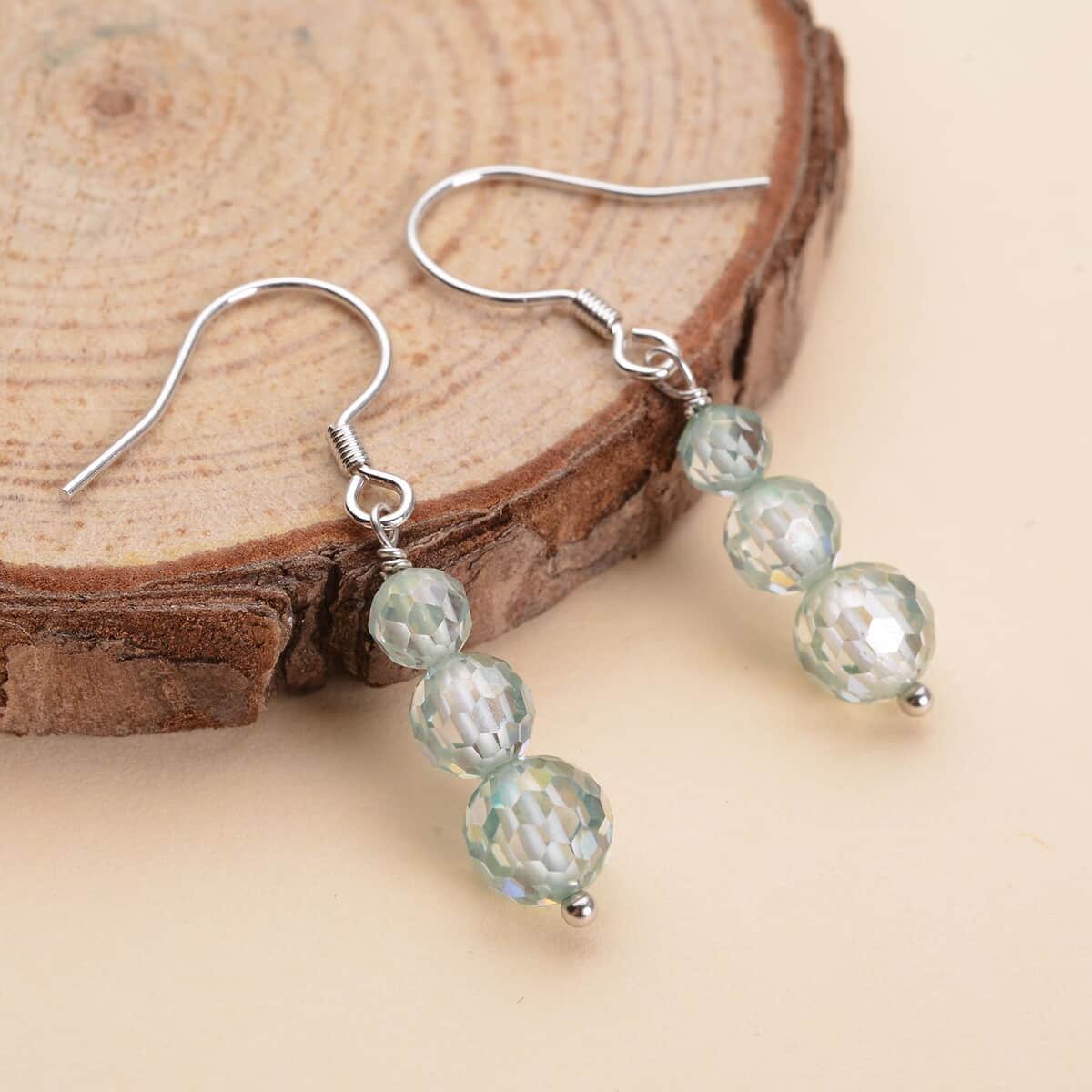 Blue Moissanite Beaded Dangle Earrings in Rhodium Over Sterling Silver 6.85 ctw image number 1