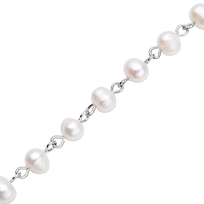 White Freshwater Cultured Pearl Anklet (8-10 In) in Silvertone