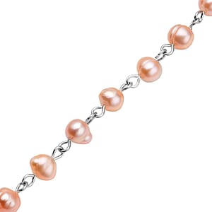 Peach Freshwater Cultured Pearl Anklet (8-10 In) in Silvertone