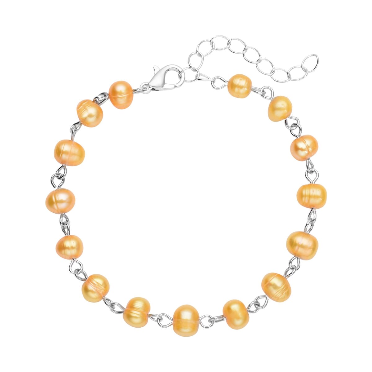 Golden Freshwater Cultured Pearl Anklet (8-10 In) in Silvertone image number 0