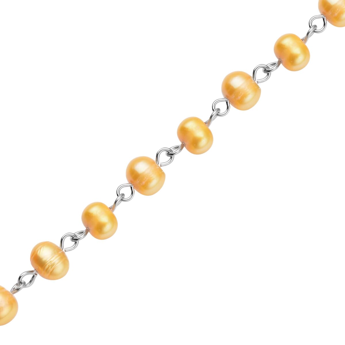 Golden Freshwater Cultured Pearl Anklet (8-10 In) in Silvertone image number 3