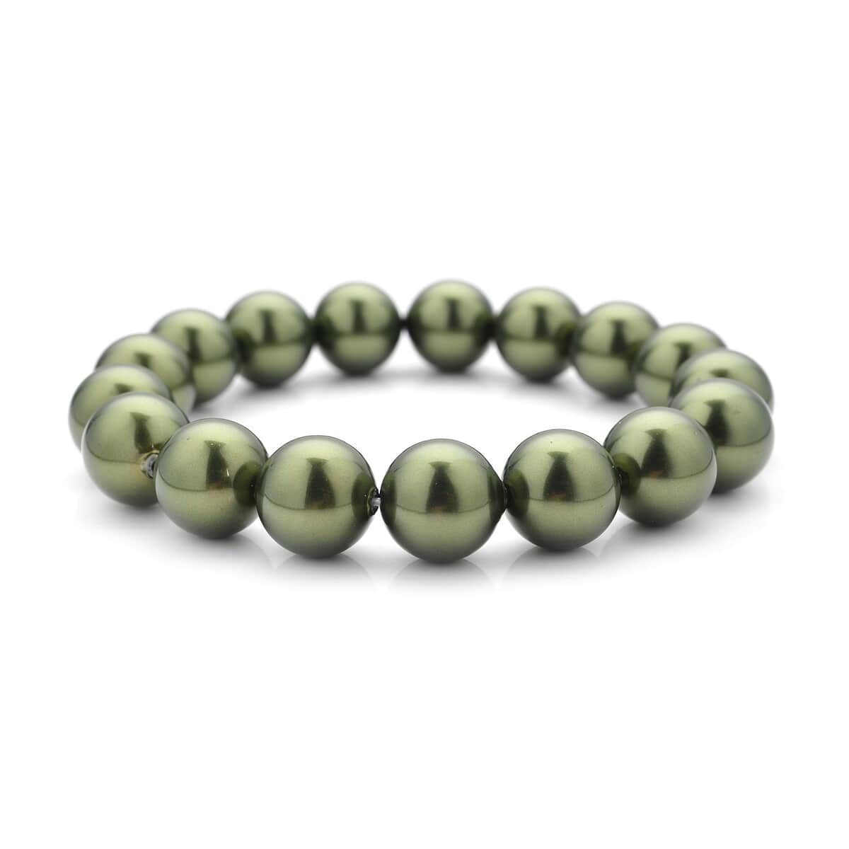 Green Shell Pearl Beaded Stretch Bracelet image number 0