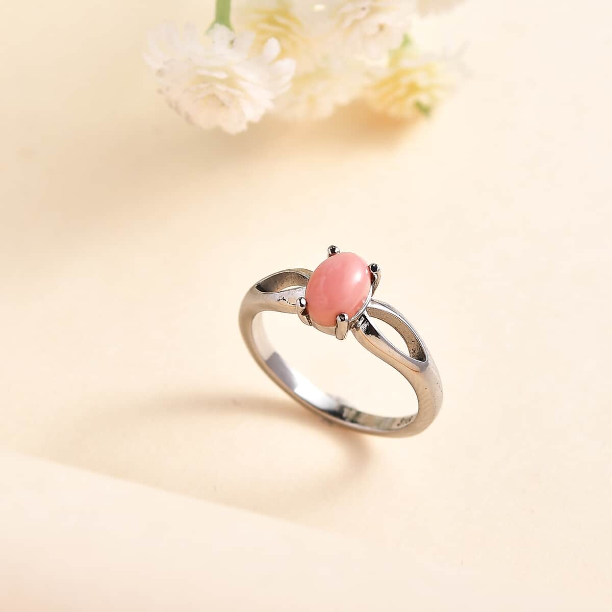 AMERICAN Oregon Peach Opal Solitaire Ring in Stainless Steel (Size 10.0) 0.60 ctw image number 1