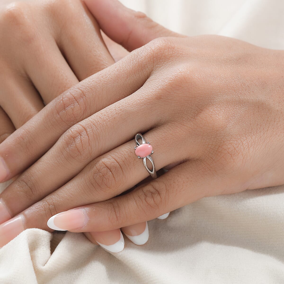 Oregon Peach Opal Solitaire Ring in Stainless Steel (Size 9.0) 0.60 ctw , Tarnish-Free, Waterproof, Sweat Proof Jewelry image number 2