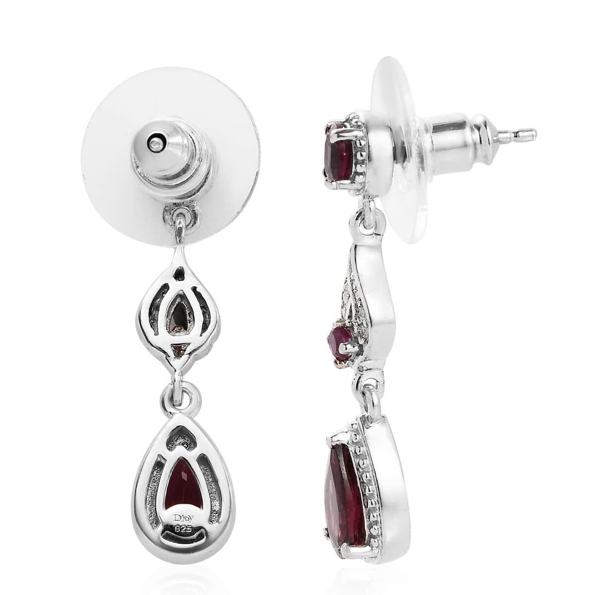 Orissa Rhodolite Garnet and White Zircon Dangling Earrings in Platinum Over Sterling Silver 2.65 ctw image number 3