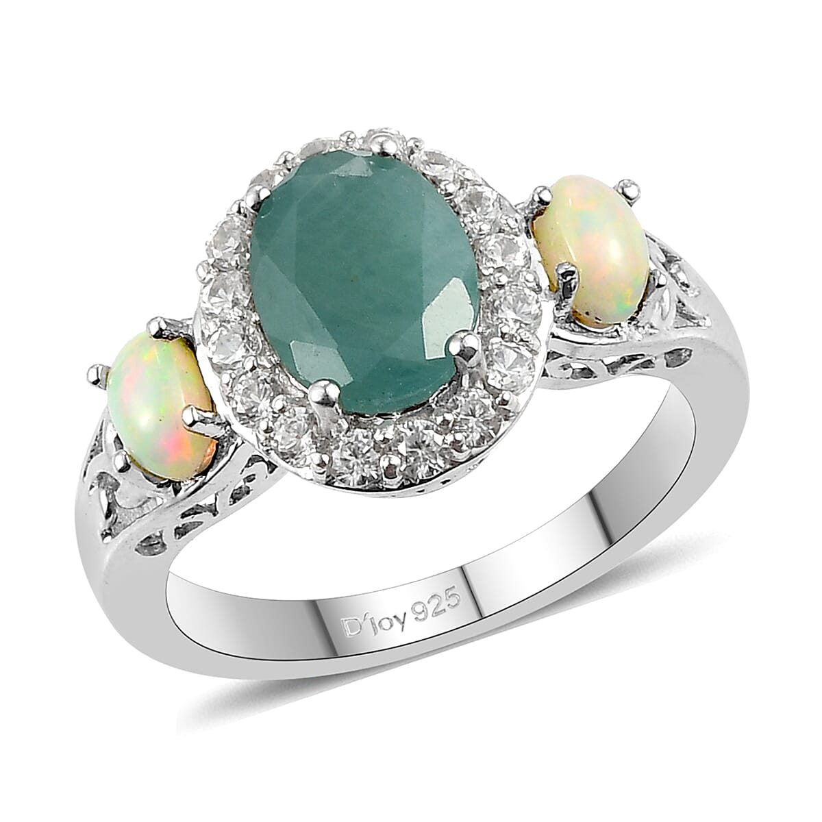 Premium Grandidierite and Multi Gemstone Halo Ring in Platinum Over Sterling Silver (Size 5.0) 2.65 ctw