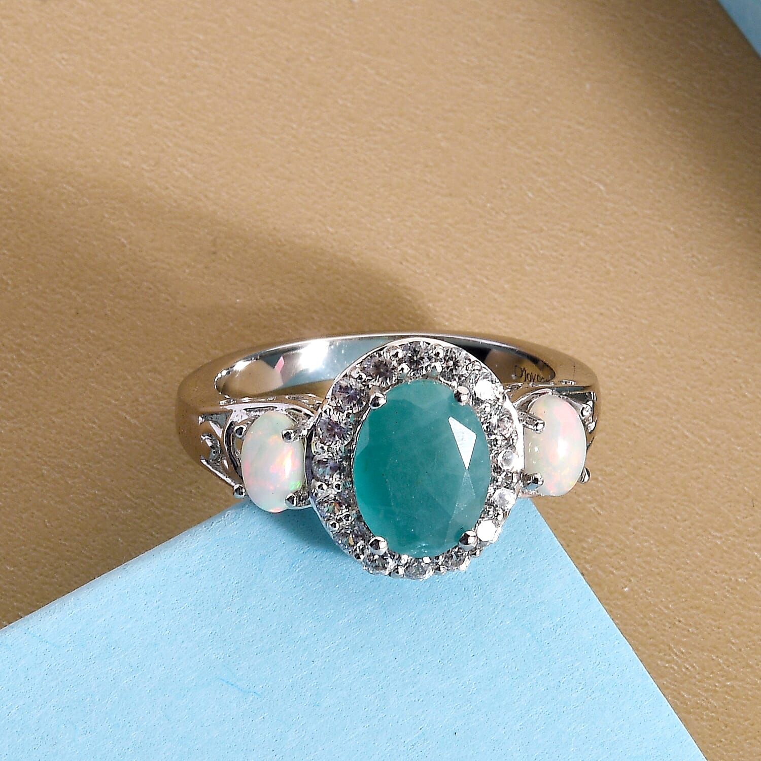 Premium Grandidierite and Multi Gemstone Halo Ring in Platinum Over Sterling Silver (Size 5.0) 2.65 ctw